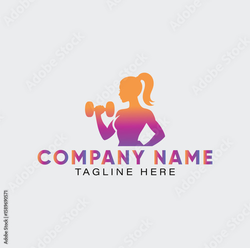 Strong, Fit Woman Lifting Weights Logo Design