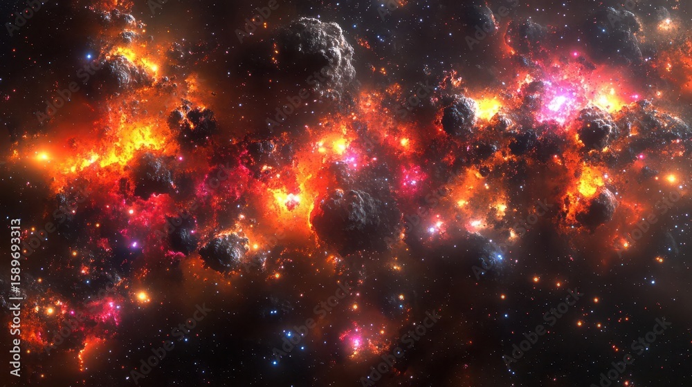 Naklejka premium Cosmic Inferno: Fiery Nebula