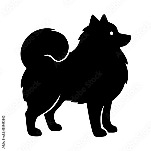 Design a black silhouette of a German Spitz white background clean vector shape