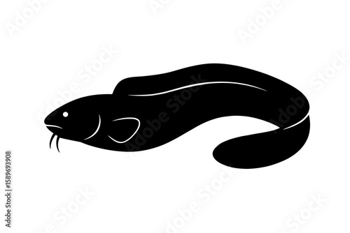 Design a black silhouette of a Eelpout white background clean vector shape