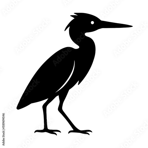 Design a black silhouette of a Green Heron white background clean vector shape