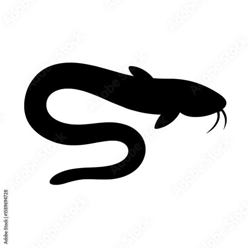 Design a black silhouette of a Eel catfish white background clean vector shape
