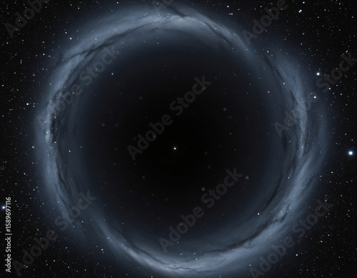 realistic digital rendering of a black hole with swirling accretion disk