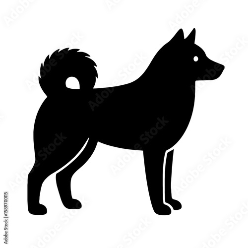 Design a black silhouette of a Finnish Spitz white background clean vector shape