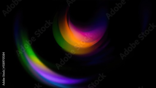 Blurred rainbow refraction overlay effect. Light lens prism effect on black background. Holographic reflection, crystal flare leak shadow overlay. Colorful rainbow disco ball light
