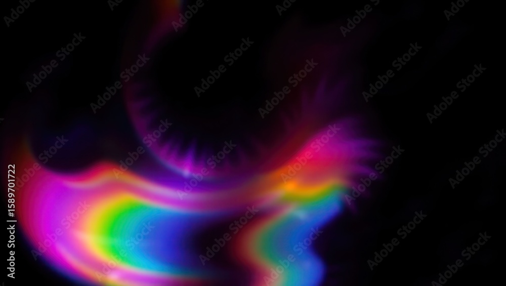 Blurred rainbow refraction overlay effect. Light lens prism effect on black background. Holographic reflection, crystal flare leak shadow overlay. Colorful rainbow disco ball light Blurred rainbow refraction overlay effect. Light lens prism effect on black background. Holographic reflection, crystal flare leak shadow overlay. Colorful rainbow disco ball light