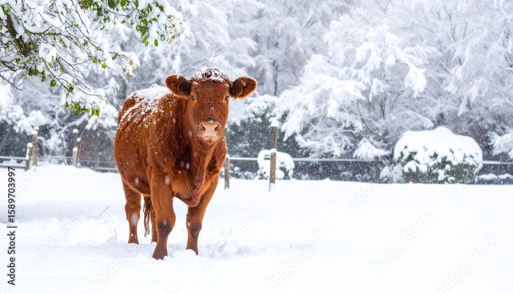 custom made wallpaper toronto digitalA reddish-brown cow in a snowy field