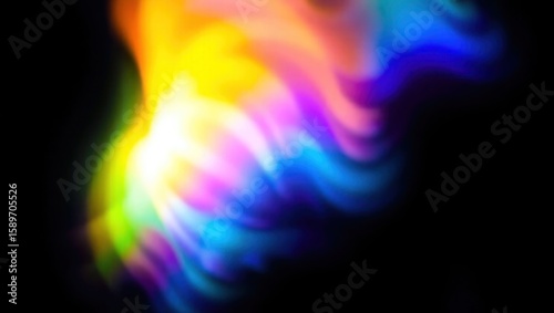 Blurred rainbow refraction overlay effect. Light lens prism effect on black background. Holographic reflection, crystal flare leak shadow overlay. Colorful rainbow disco ball light