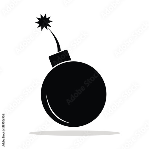 Bomb icon vector. Silhouette of bomb symbol with burning wick. Vector illustration