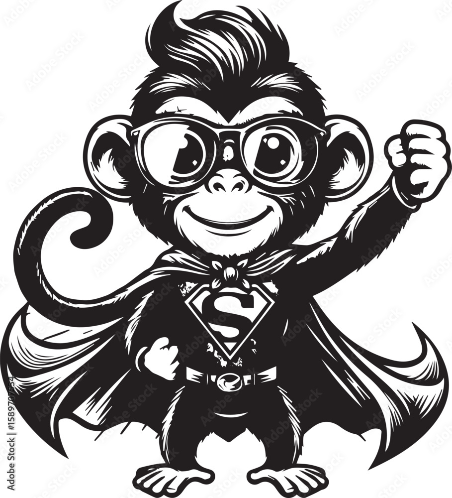 Obraz premium Black and White Monkey Silhouette Vector Set – Sitting, Walking, and Playing Poses