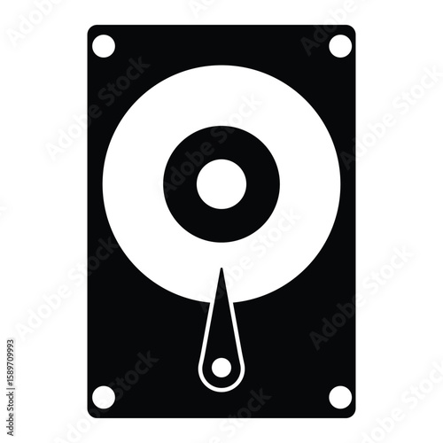 Hard disk icon vector, black floppy disk drive symbol and sign. Silhouette of hard disk icon design for app, logo, web, ui, ux and computer part. Vector illustration. Vector illustration of a disk