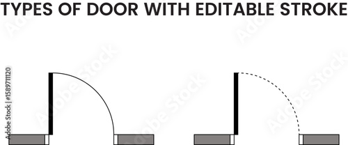 Types of doors, Architectural elements,  customizable stroke, vector, illustration