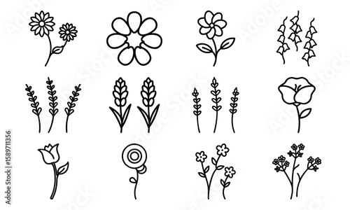 Hand Drawn Floral And Botanical Silhouette Vector Icons – Minimalist Flower And Plant Line Art Collection For Spring, Nature, An (4)