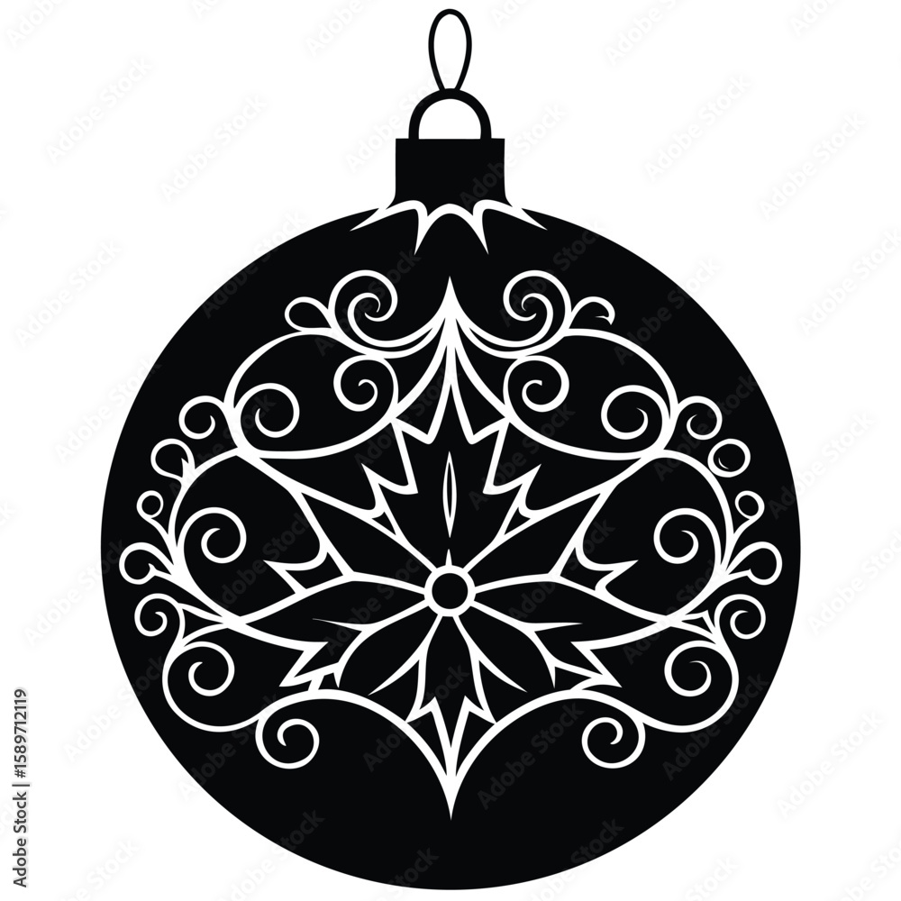 Fototapeta premium Black Christmas Ornament With White Filigree snowflake