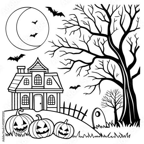 vector illustration of Halloween coloring page