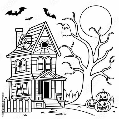 vector illustration of Halloween coloring page