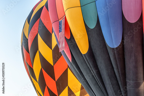 A hot air balloon with a flag on it