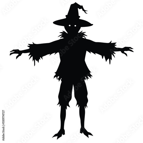Black silhouette of a scarecrow white halloween