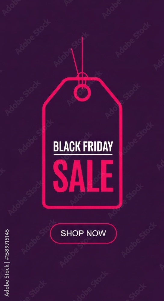 Fototapeta premium Black friday sale tag with a shop now button on a dark purple background