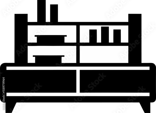 Bookshelf Silhouette Vector Black and White