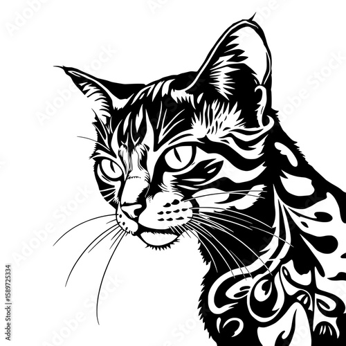 tribal style cat head tattoo illustration