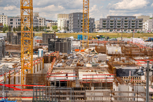 Foto Construction Site In Freiham Munich Bavaria: Large Building Foundation With Conc