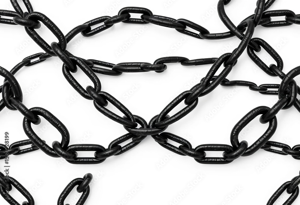 Obraz premium Interlocking black chains forming a seamless vector pattern on a white background, element, geometric