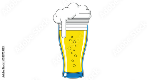 Refreshing cold beer in a tall glass with frothy foam and bubbles symbolizing celebration and relaxation