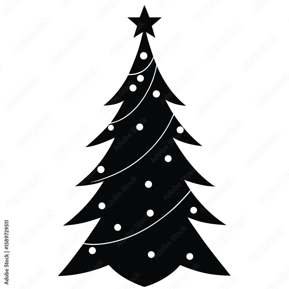 Obraz premium Stylized Black Christmas Tree Silhouette white star