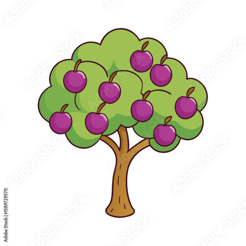 Creative Plum Tree Vector Illustration on White
