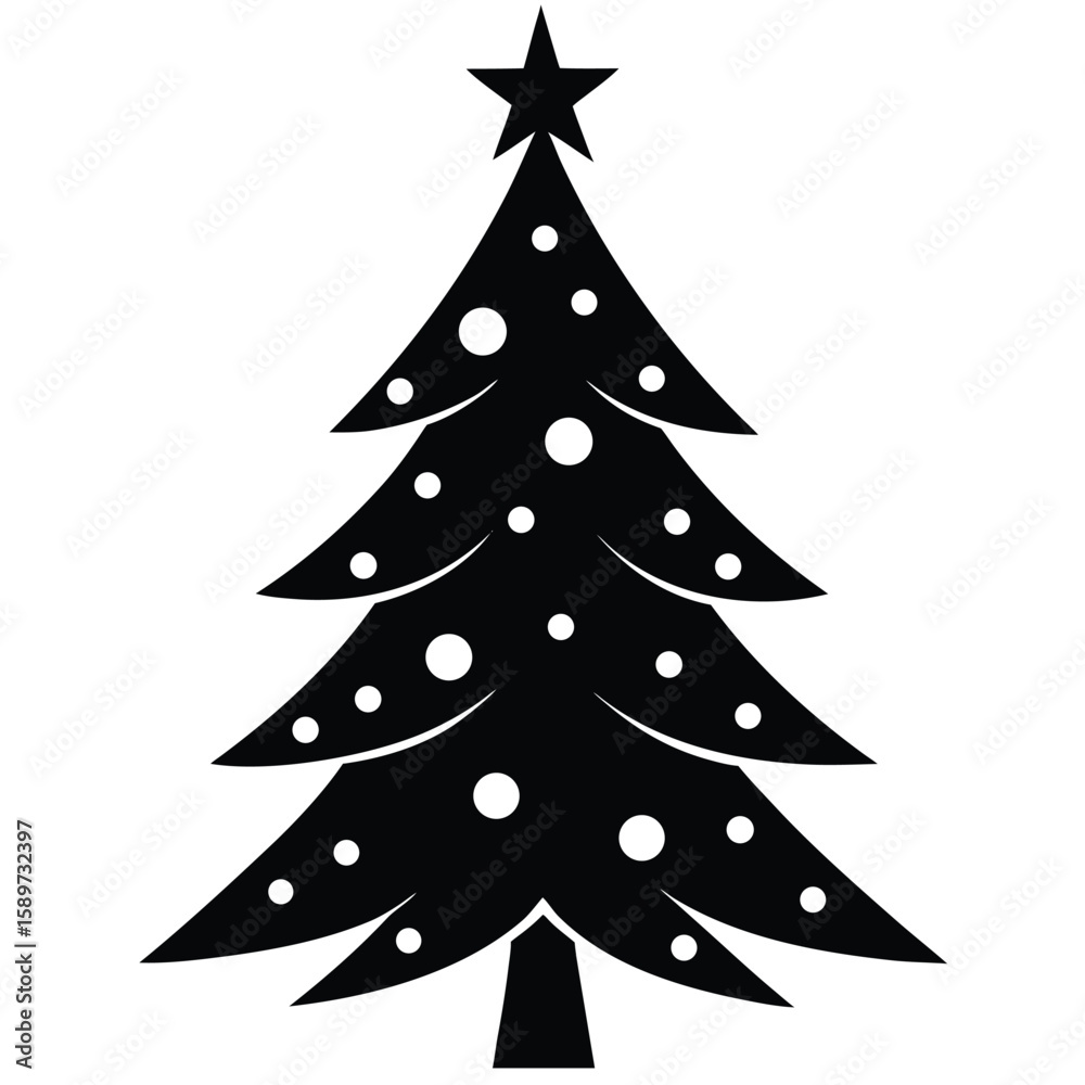 Fototapeta premium Stylized Christmas Tree Silhouette black and white