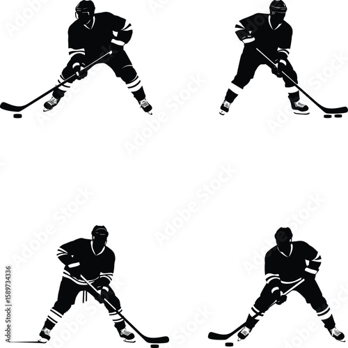 Ice Hockey Player Action Silhouette Collection, vector, illustration, line art.