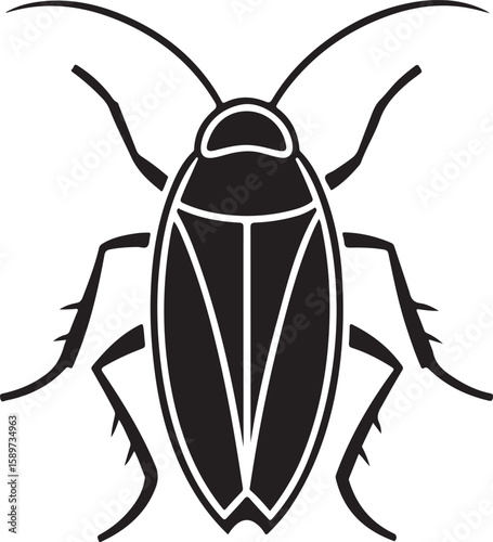 Vector illustration of a black and white silhouette cockroach on a white background