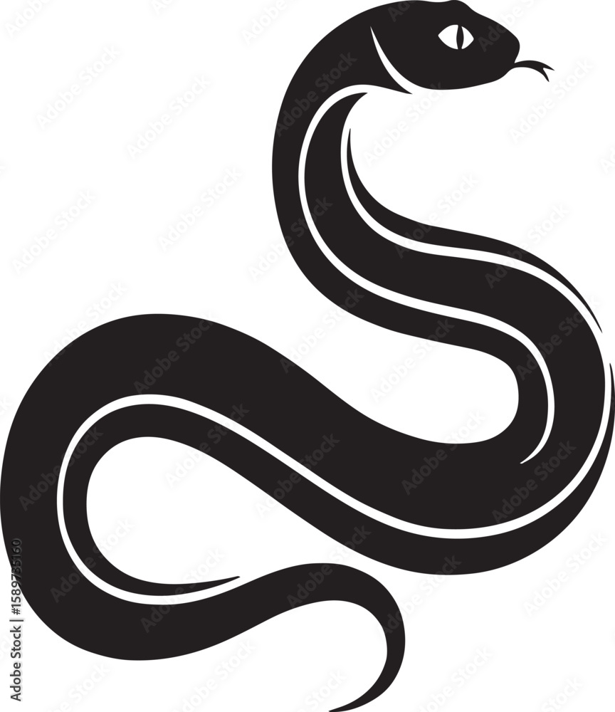 Fototapeta premium Vector illustration of a graceful black snake slithering against a white background
