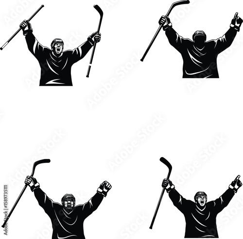 Skeleton Hockey Player Vector Illustration, silhouette, line art,