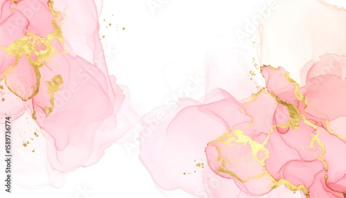 Abstract fluid art design.  Delicate pink and gold