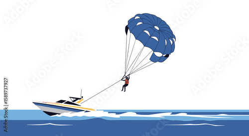 A thrilling parasailing adventure as a speedboat pulls a person high above the ocean waves creating exciting water sports memories