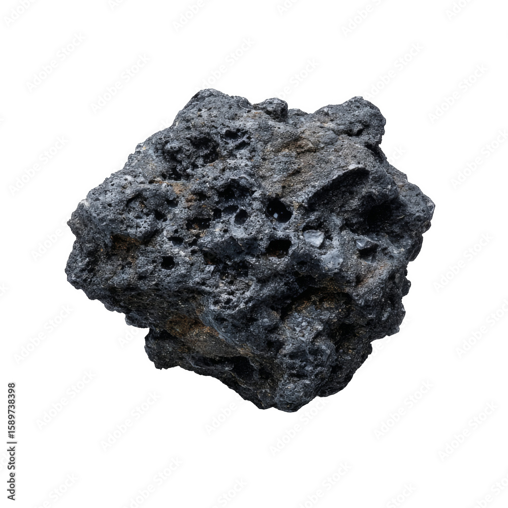 Fototapeta premium Isolated Volcanic Rock Against a Clean White Backdrop, Perfect for Nature and Geology Themes