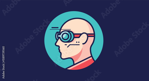 Futuristic cyberpunk visionary wearing advanced goggles exploring digital realms with augmented reality technology