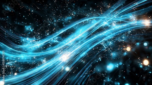 Futuristic Technology Background with Blue Light Streaks and Network Connections