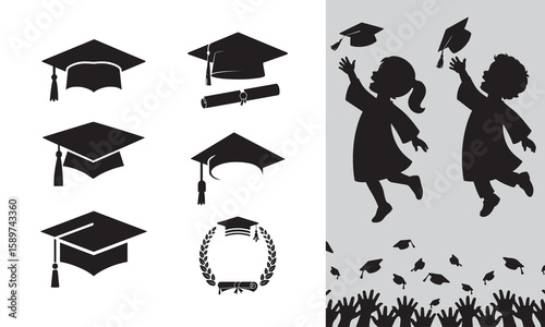 Back to school vector with family and graduation cap illustration