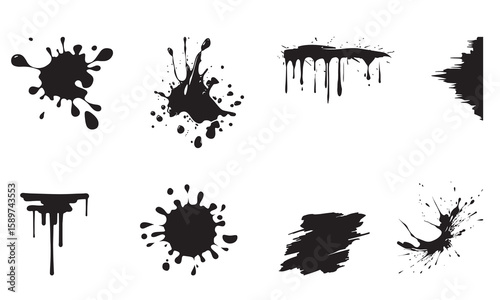 Black Ink Splatter and Blot Set Vector Illustration