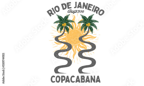 Palm tree artwork. Tropical paradise. Tropical vibes t shirt artwork. Amazing brasil. Copacabana beach art. Rio de janeiro. Summer vibes artwork.