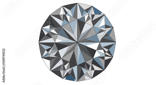 An unobstructed view of the brilliant facets of a round cut diamond reflecting light