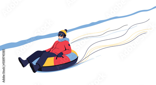 Enjoying a winter day sliding down a snowy hill on an inflatable tube thrilling adventure experience