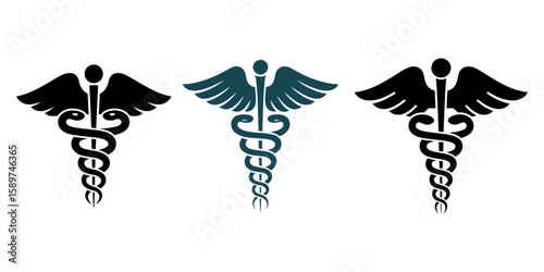 Medical symbol silhouette vector, Emergency Services Star With Rod Of Aesculapius Illustration - VECTOR, Black caduceus medical symbol with wings silhouette vector illustration, Black vector