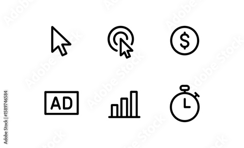 Minimalist icon set for digital marketing and business analytics
