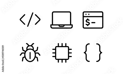 Minimalist coding and programming icon set in linear style