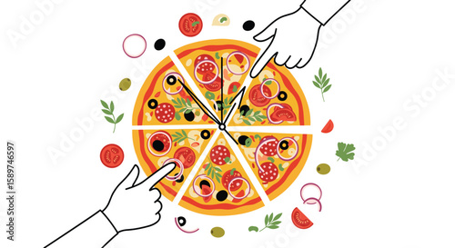 Enjoying delicious slices of pizza together as a fun mealtime activity for friends and family members