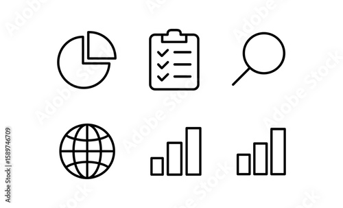 Minimalist business icons for data analysis and management tools